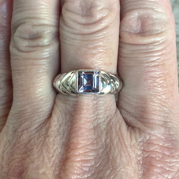 Sterling Silver 925 Square Faceted Amethyst Band Ring Size 7.25 - Picture 14 of 16